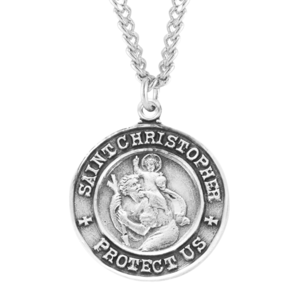 Saint Christopher Round Sterling Silver Medal, Catholic Gift, Made in USA