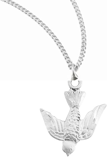 Holy Spirit Sterling Silver Medal Pendant Necklace, 18" Rhodium Plated Stainless Steel Chain, Made in USA- Deluxe Velvet Gift Box Included