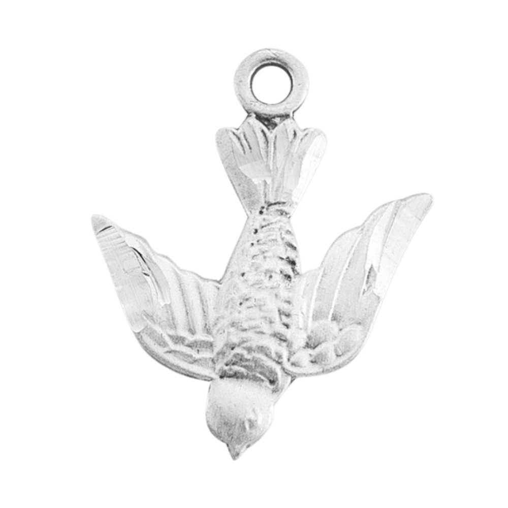 Holy Spirit Sterling Silver Medal Pendant Necklace, 18" Rhodium Plated Stainless Steel Chain, Made in USA- Deluxe Velvet Gift Box Included