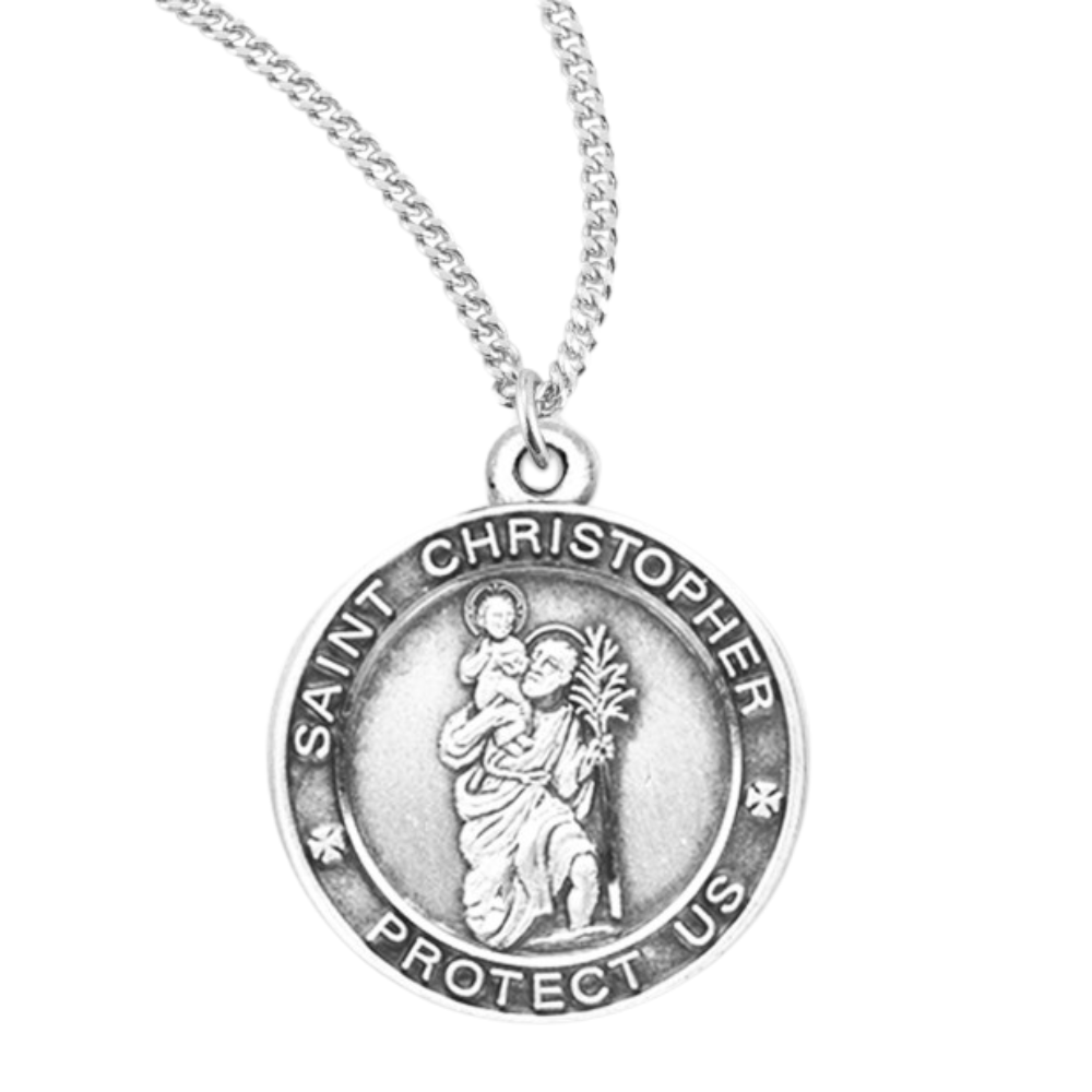 Saint Christopher Round Sterling Silver Medal, Catholic Gift, Made in USA