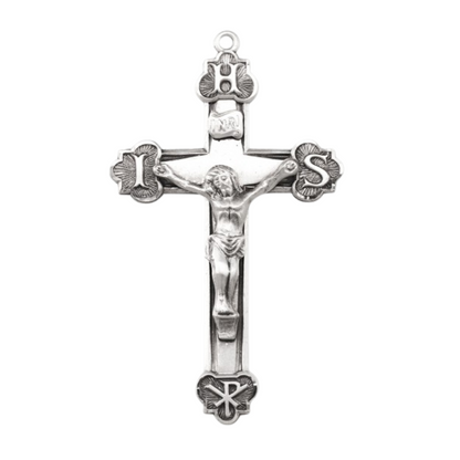 IHS Crucifix Sterling Silver Pendant Necklace — 24" Chain, Made in USA