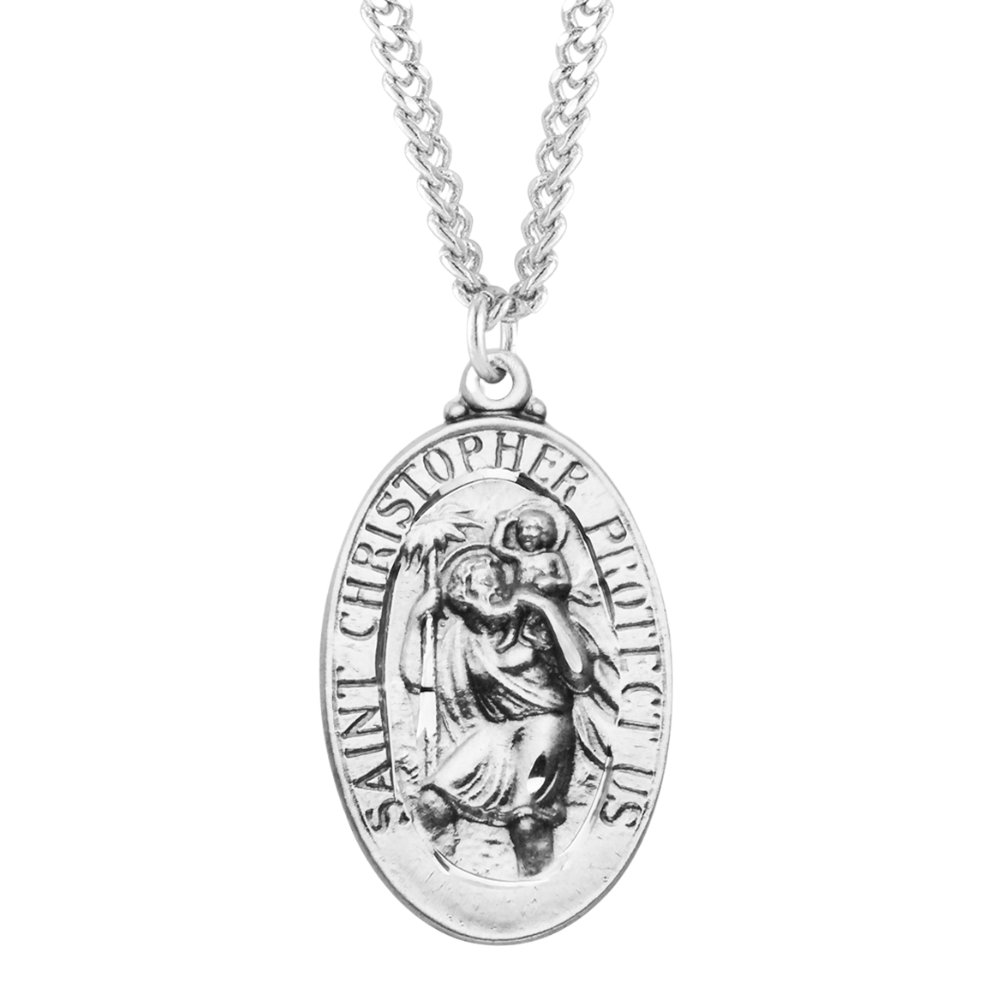 Saint Christopher Oval Sterling Silver Medal, Catholic Gift, Made in USA