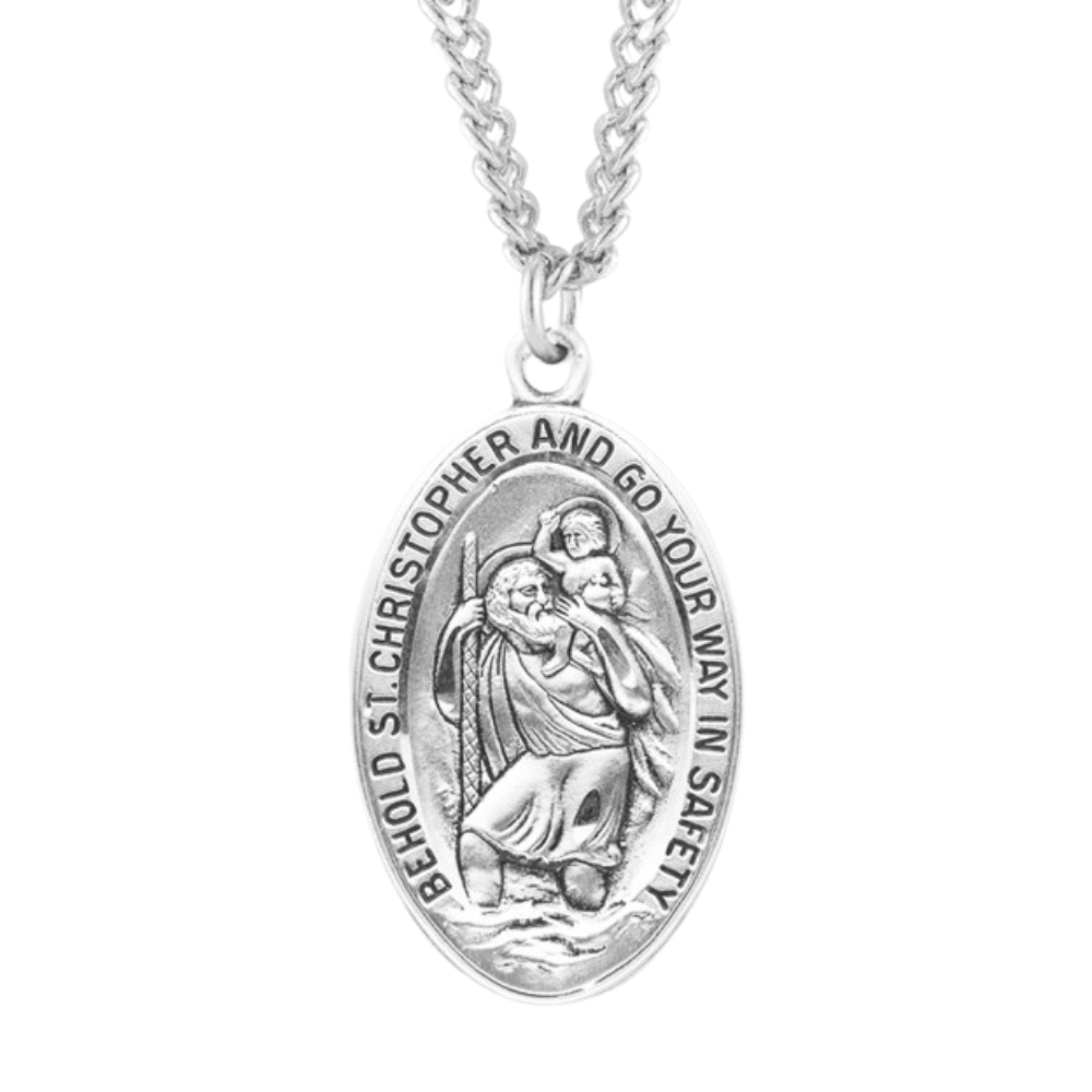 Saint Christopher Oval Sterling Silver Medal, Catholic Gift, Made in USA