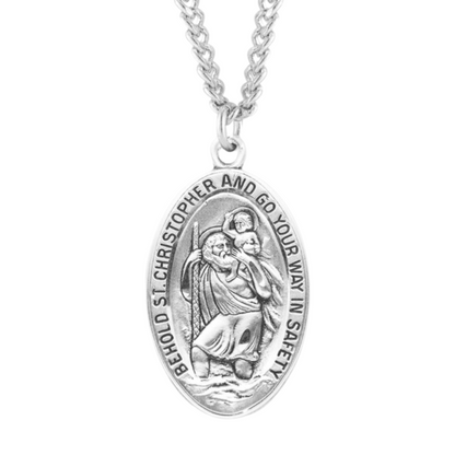 Saint Christopher Oval Sterling Silver Medal, Catholic Gift, Made in USA