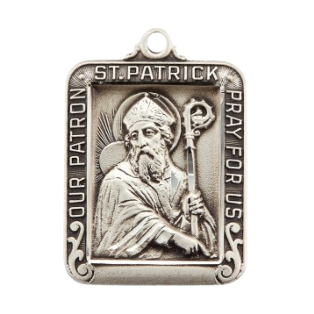 Saint Patrick Sterling Silver Medal — 24" Chain, Made in USA, Gift Box Included