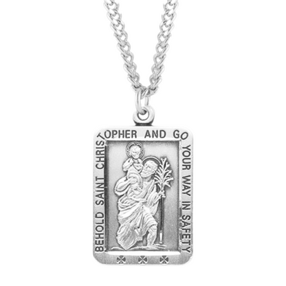 Saint Christopher Square Sterling Silver Medal, Catholic Gift, Made in USA