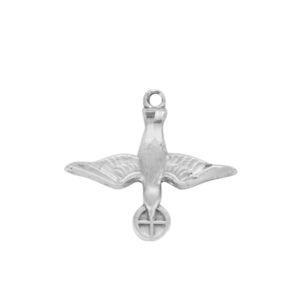 Holy Spirit Sterling Silver Medal Pendant Necklace — 18" Chain, Gift Box