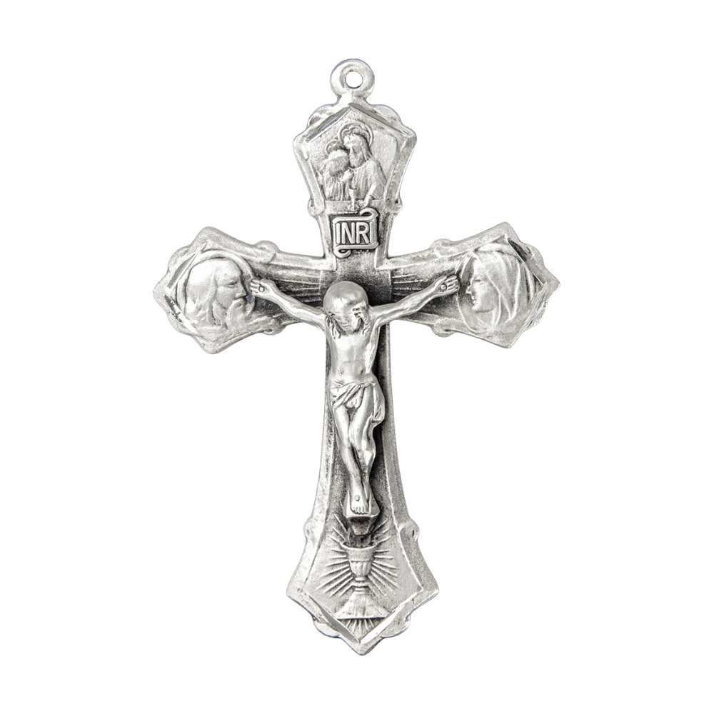 Jesus-Mary-Joseph Eucharist Crucifix Sterling Silver Pendant — 24" Chain