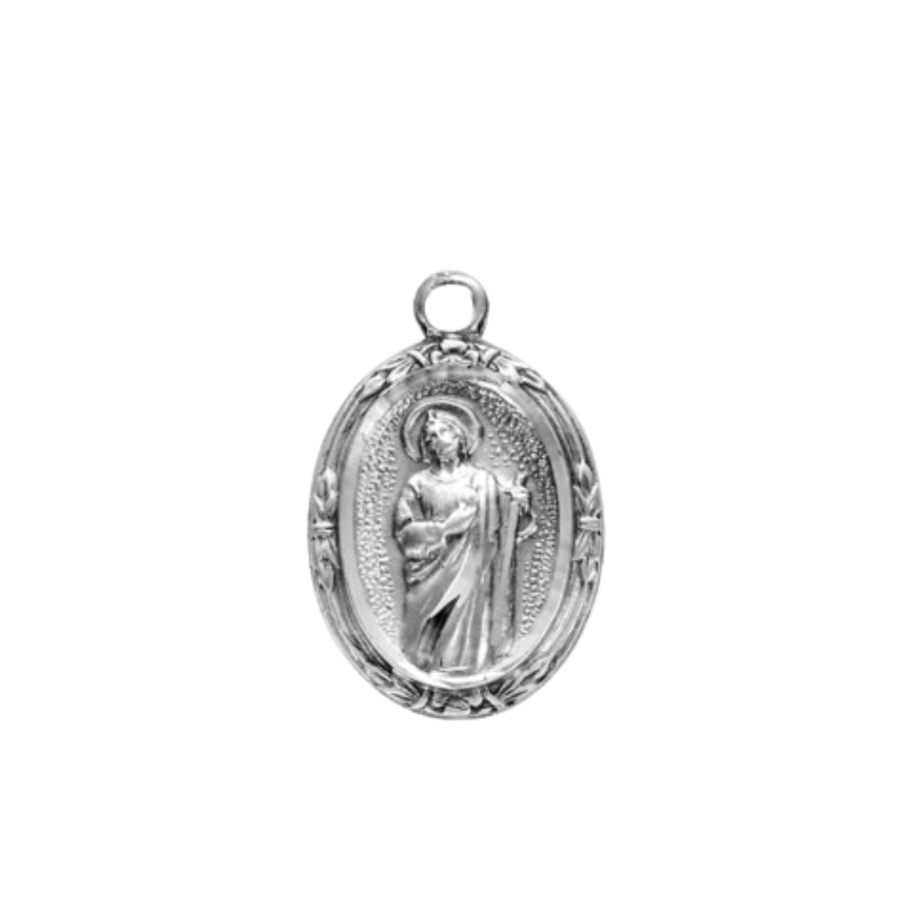 Saint Jude Sterling Silver Oval Medal Necklace — 18" Chain, Made in USA