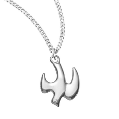 Holy Spirit High Polished Sterling Silver Medal Pendant Necklace, 18" Rhodium Plated Stainless Steel Chain, Made in USA- Deluxe Velvet Gift Box Included