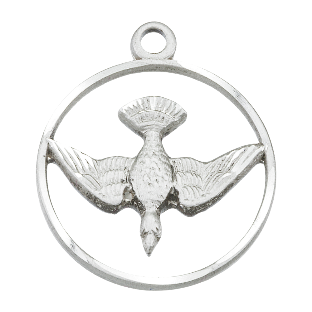 Holy Spirit Sterling Silver Medal Pendant Necklace — 18" Chain, Gift Box