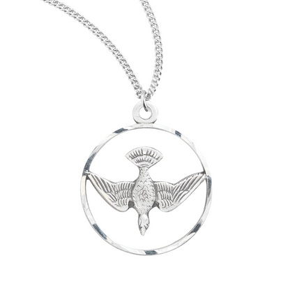Women's Sterling Silver Holy Spirit Medal Pendant Necklace on 18" Rhodium Plated Stainless Steel Chain, Christian Devotional Jewelry, Made in USA- Deluxe Velvet Gift Box Included