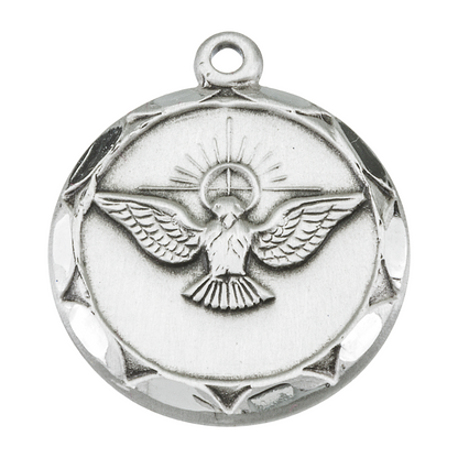Holy Spirit Round Medal Sterling Silver Pendant Necklace — 18" Chain, Gift Box