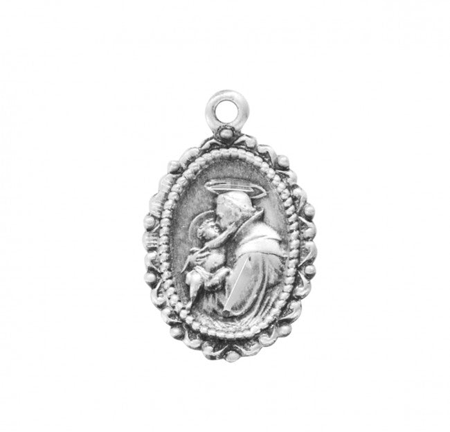 Saint Anthony Sterling Silver Oval Medal Necklace — 18" Chain, Gift Box Included