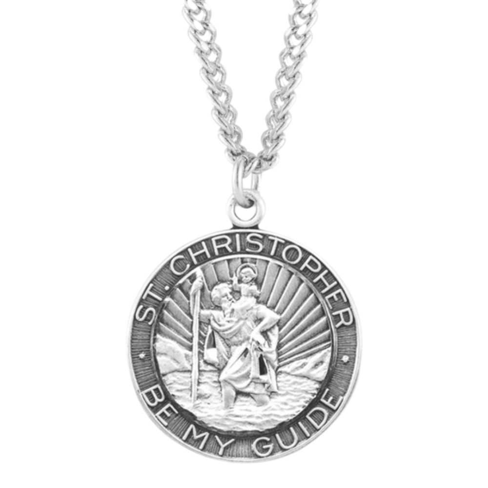 Saint Christopher Round Sterling Silver Medal, Catholic Gift, Made in USA