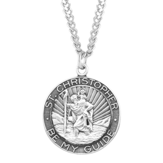 Saint Christopher Round Sterling Silver Medal, Catholic Gift, Made in USA