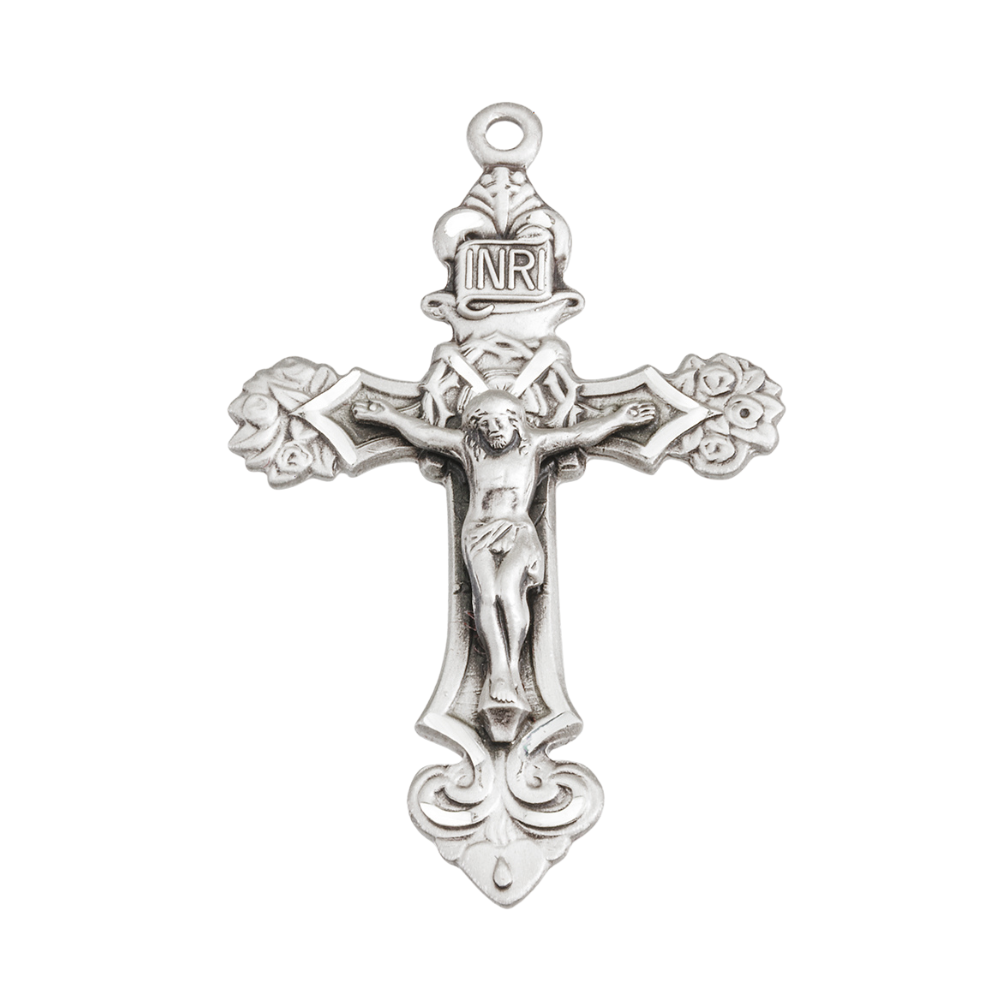 Crucifix Sterling Silver Filigree Scroll Necklace — 24" Chain, Gift Box