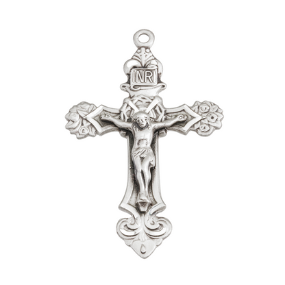 Crucifix Sterling Silver Filigree Scroll Necklace — 24" Chain, Gift Box