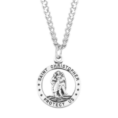 Sterling Silver Rd St Christopher, Catholic Gift, Made in USA