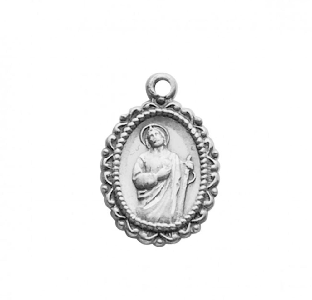 Saint Jude Sterling Silver Oval Medal Necklace — 18 Inch Chain, Made in USA