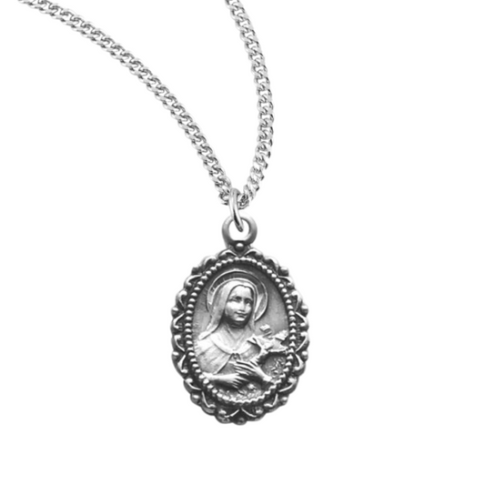 Saint Therese of Lisieux Oval Sterling Silver Medal, Catholic Gift, Made in USA