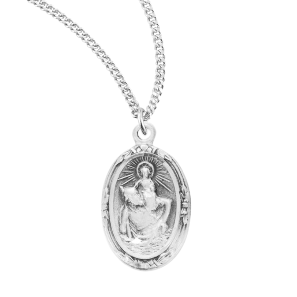 Saint Christopher Oval Sterling Silver Medal, Catholic Gift, Made in USA