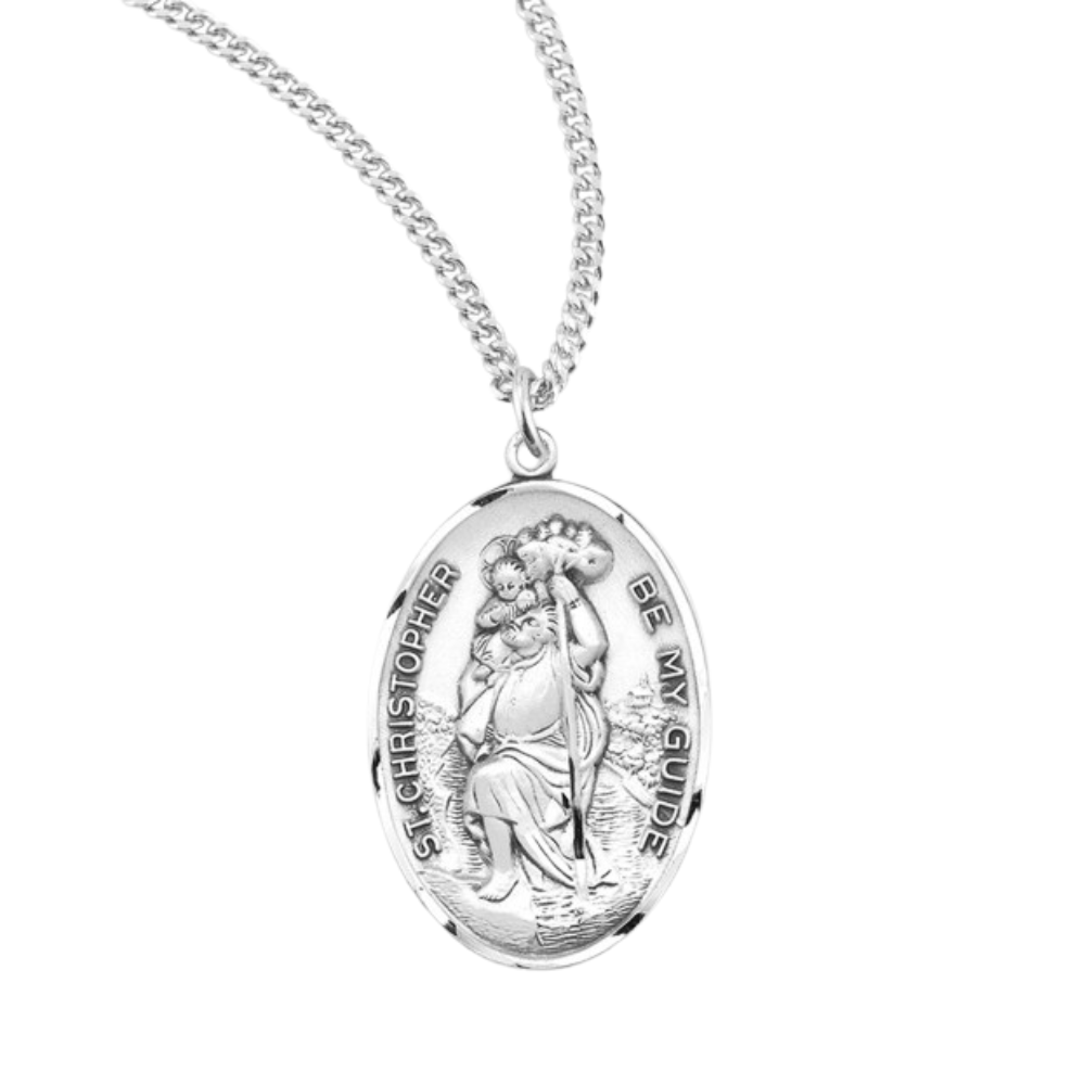Saint Christopher Rounded Edge Sterling Silver Medal, Catholic Gift, Made in USA
