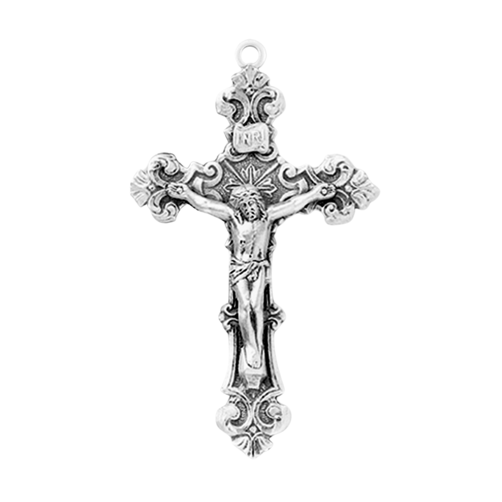Crucifix Sterling Silver Filigree Scroll Pendant — 24" Chain, Made in USA, Gift Box