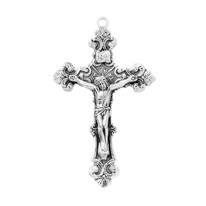 Crucifix Sterling Silver Filigree Scroll Pendant — 24" Chain, Made in USA, Gift Box