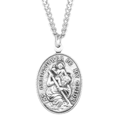 Saint Christopher Oval Sterling Silver Medal, Catholic Gift, Made in USA