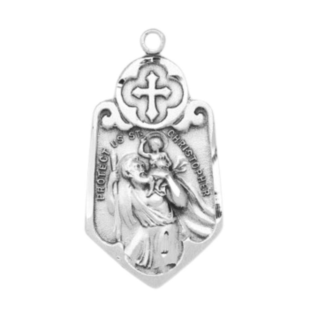 Saint Christopher Sterling Silver Medal Necklace — 24" Chain, Gift Box Included