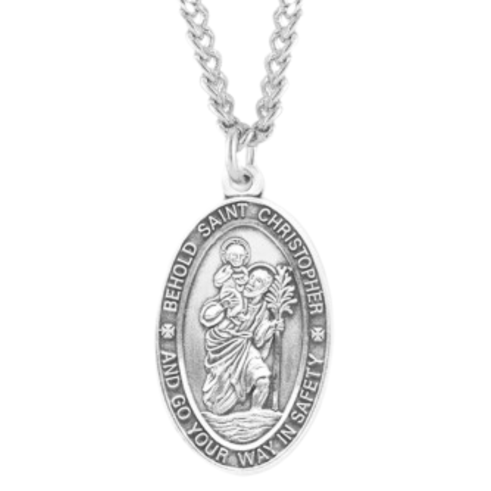 Saint Christopher Oval Sterling Silver Medal, Catholic Gift, Made in USA
