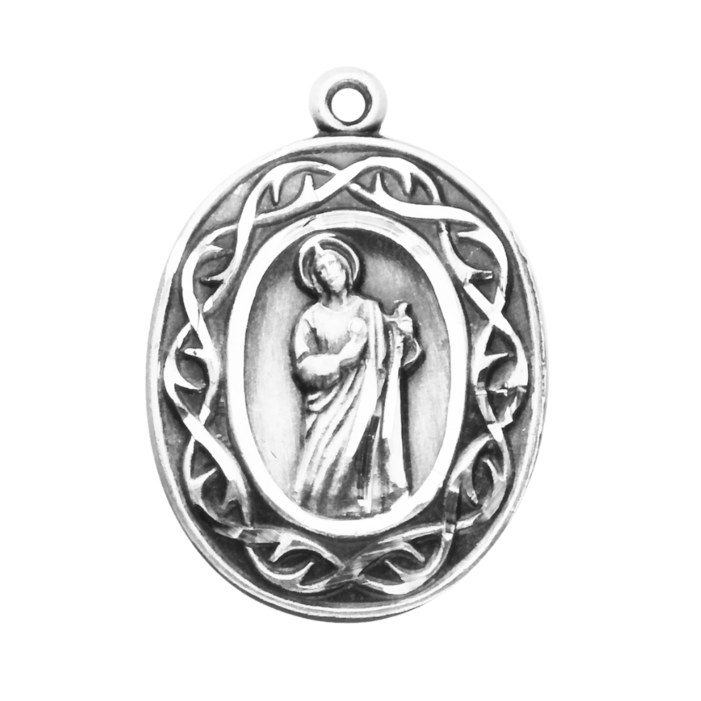 Saint Jude Thaddeus Sterling Silver Medal Necklace — 18" Chain, Gift Box
