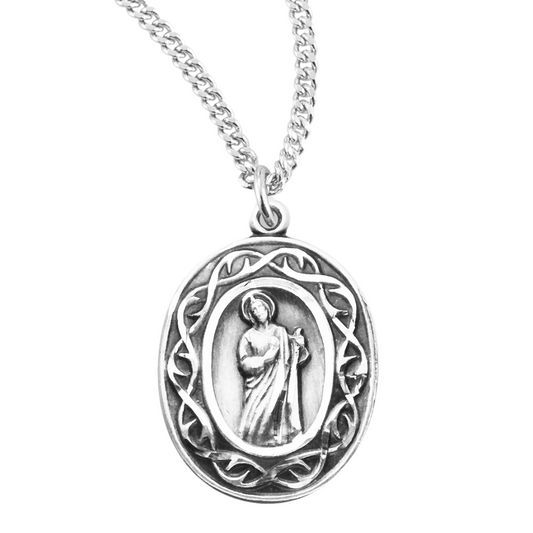 Saint Jude Thaddeus Oval Sterling Silver "Crown of Thorns" Medal, Catholic Gift, Made in USA
