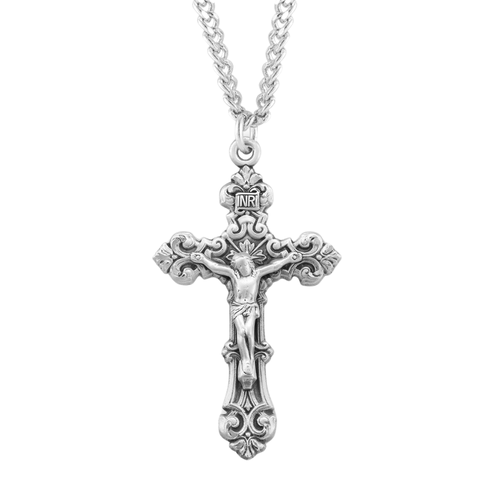 Sterling Silver Fancy Crucifix, Catholic Gift, Made in USA