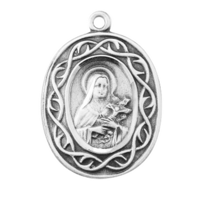 Saint Therese of Lisieux Sterling Silver Medal Necklace — 18" Chain, Gift Box