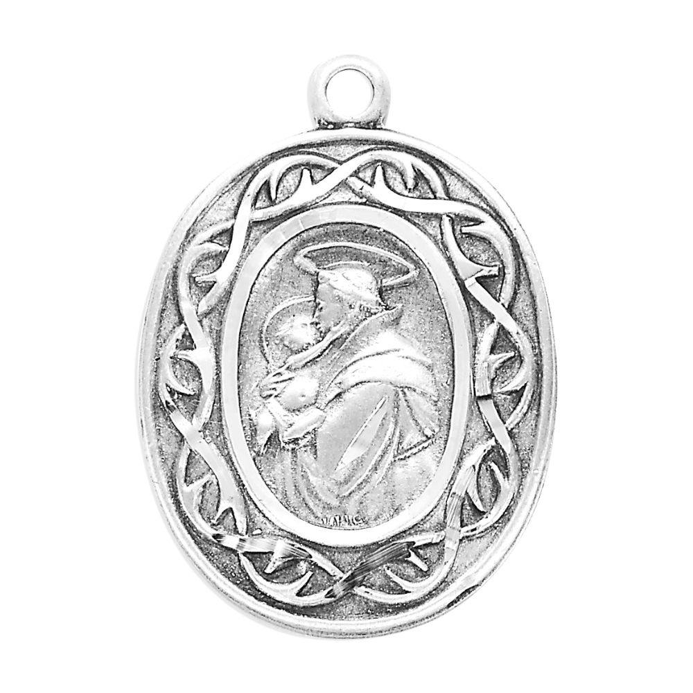 Saint Anthony Sterling Silver Oval Medal Necklace — 18" Chain, Gift Box