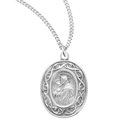 Saint Anthony Oval Sterling Silver "Crown of Thorns" Medal, Catholic Gift, Made in USA