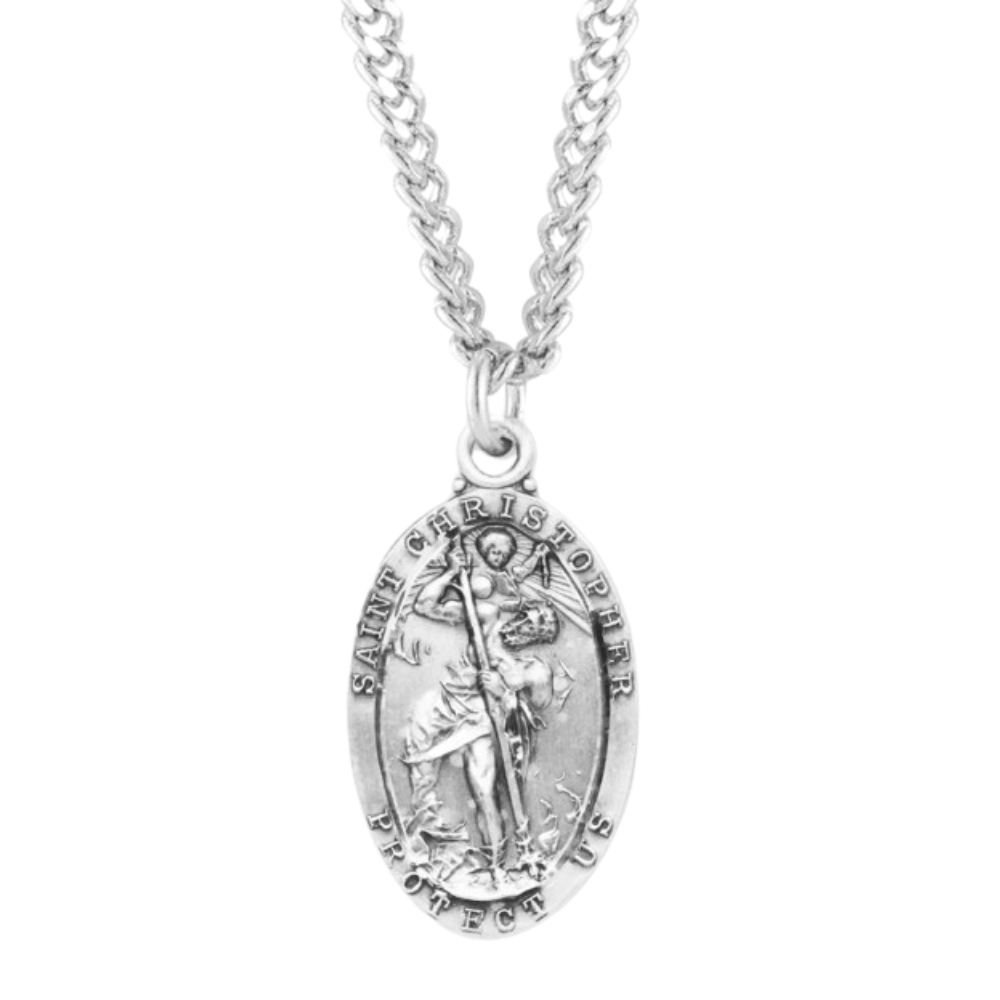 Saint Christopher Oval Sterling Silver Medal, Catholic Gift, Made in USA