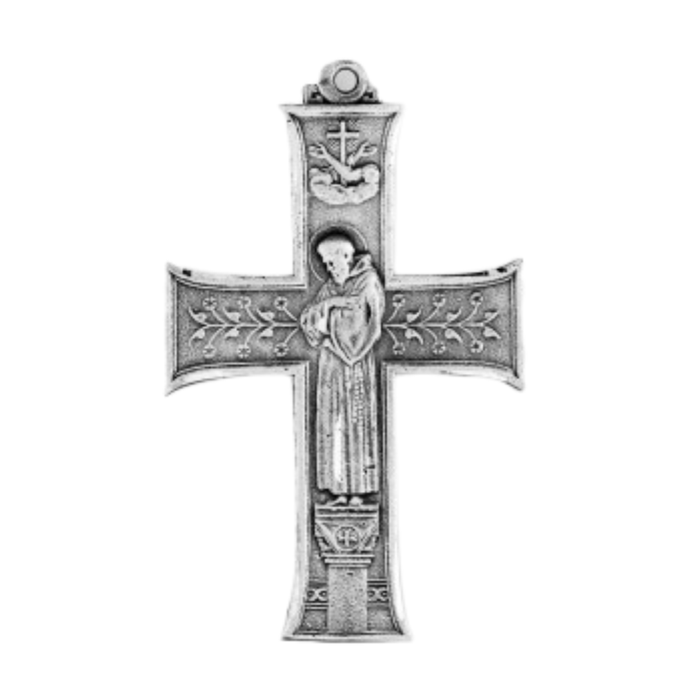 Saint Francis Sterling Silver Cross — 27" Chain, Made in USA, Gift Box Included