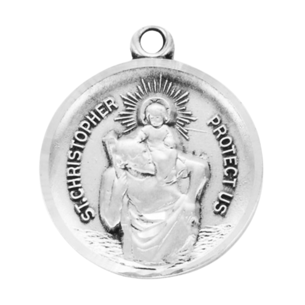 Saint Christopher Sterling Silver Medal Pendant — 18" Chain, Made in USA, Gift Box