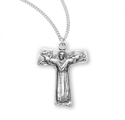 Saint Francis of Assisi "Tau" Sterling Silver Cross Medal, Catholic Gift, Made in USA