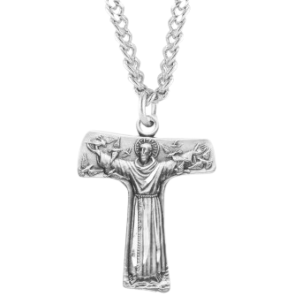 Saint Francis of Assisi "Tau" Sterling Silver Cross Medal, Catholic Gift, Made in USA