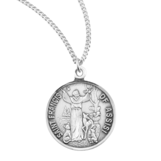 Saint Francis of Assisi Round Sterling Silver Medal, Catholic Gift, Made in USA