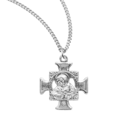 Saint Francis of Assisi Sterling Silver Maltese Cross Medal, Catholic Gift, Made in USA