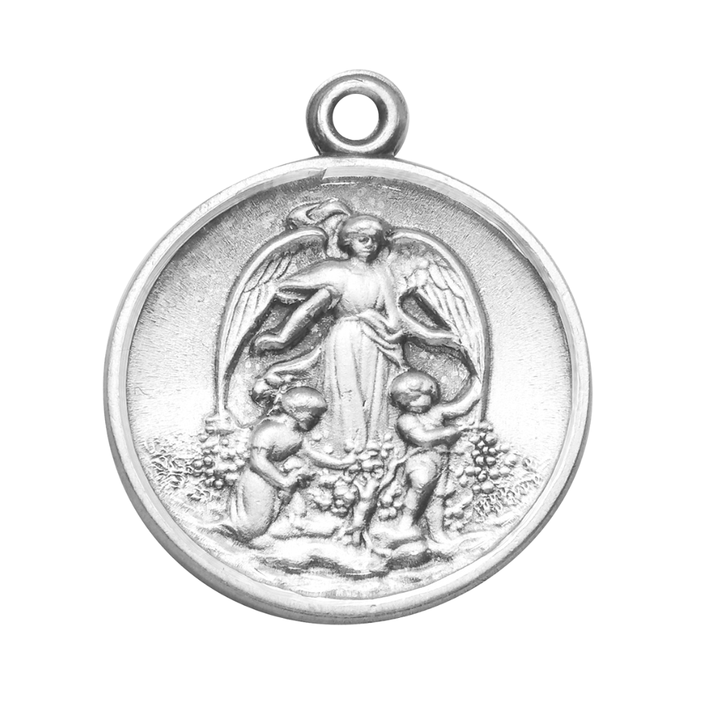 Guardian Angel Sterling Silver Medal Necklace — 18" Chain, Gift Box Included