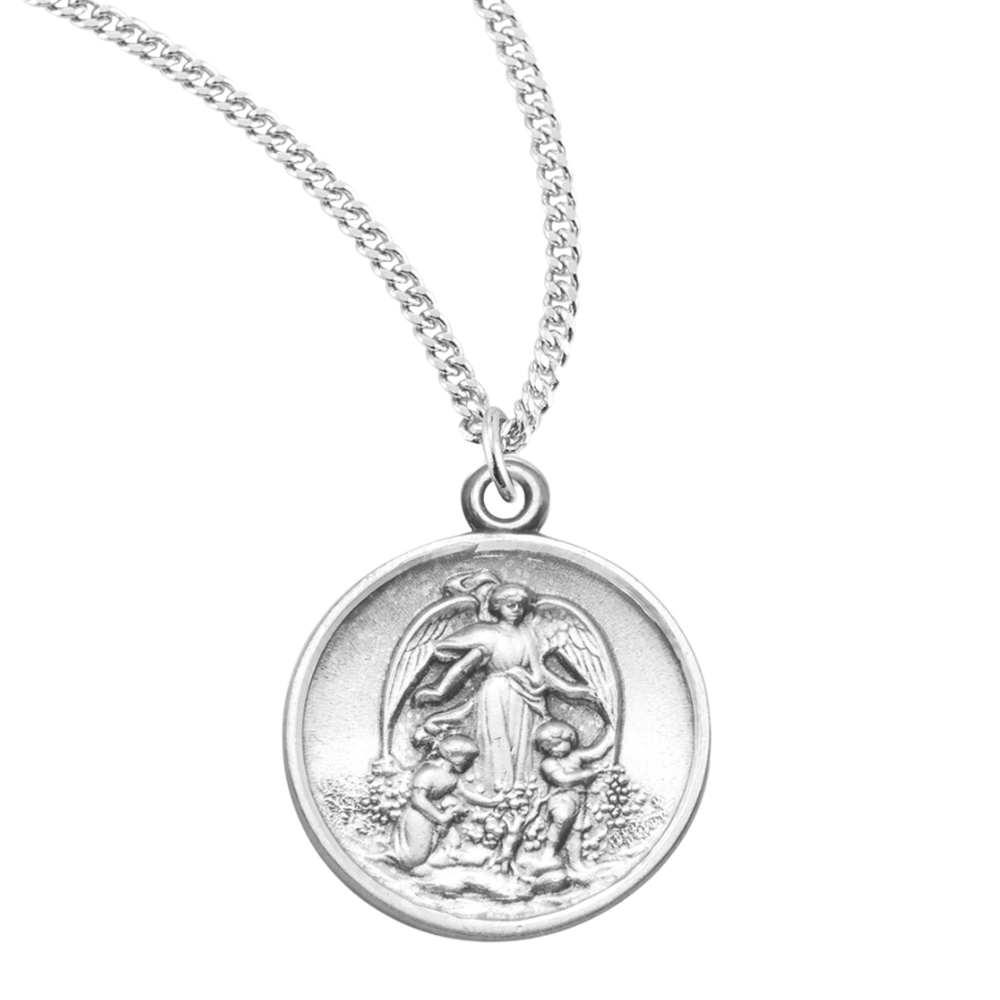 Guardian Angel Round Sterling Silver Medal, Catholic Gift, Made in USA