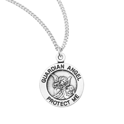 Guardian Angel Round Sterling Silver Medal, Catholic Gift, Made in USA