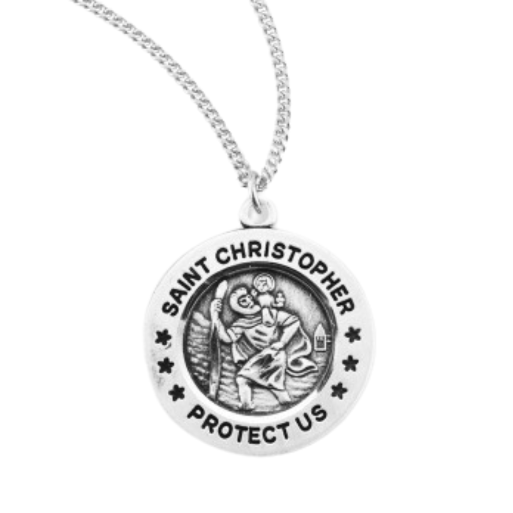 Saint Christopher Round Sterling Silver Medal, Catholic Gift, Made in USA