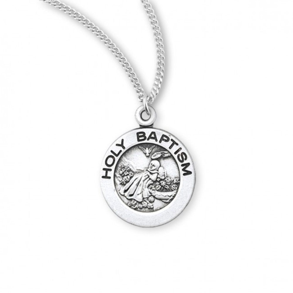 Holy Baptism Round Sterling Silver Medal, Catholic Gift, Made in USA